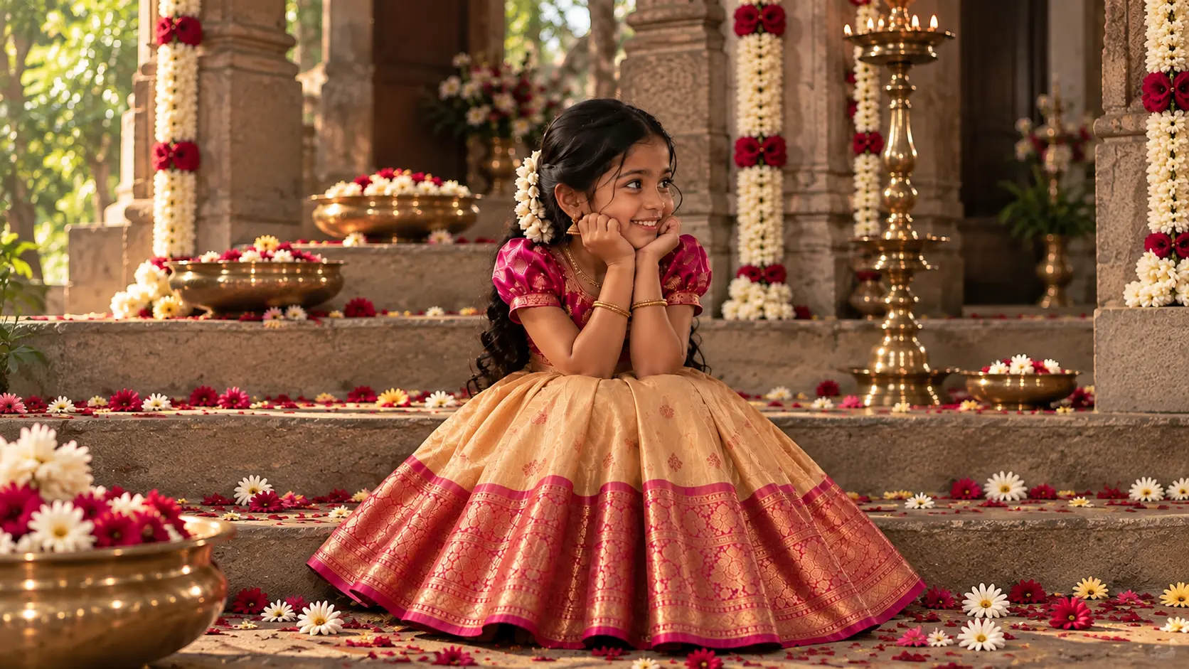 Kids pattu pavadai and silk skirt blouse stitching for functions, Faamys Fashions Chennai